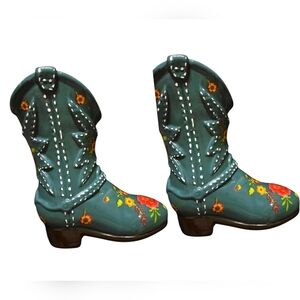 Set Of 2 Unbranded Adorable Turquoise Painted Mini Boot Vase